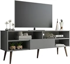 Madesa Modern TV Stand with 1 Door, 4 Shelves for TVs up to 65 Inches, Wood Entertainment Center 23'' H x 15'' D x 59'' L – Gray