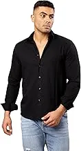 Ravin Mens Regular Fit Black Shirt with Full Buttons Modern