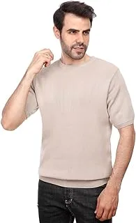 COUP Plain Woven T-Shirt With Round Neck, BEIGE, XL