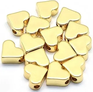 Sadingo Heart Beads Gold for Threading (Pack of 10) Bracelet Metal Beads Spacer Beads Jewellery Beads Heart Charms