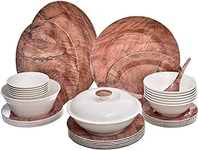 Pure Wooden Melamine Round Dinner 38 -Pieces Set, Dark Brown