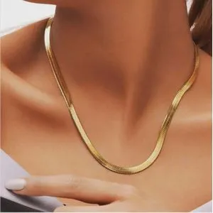 Gold Plated Herringbone Flat Snake Chain Necklace - 5 Mm - 50 Cm