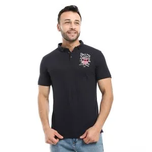 Caesar Embroidered Pique Polo Shirt With Classic Collar And Buttons