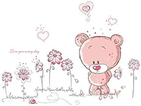 Pink little dull bear background living room bedroom decorative wall sticker