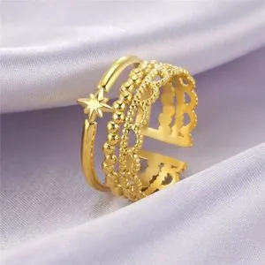 Free Size Gold Plated Stainless Steel Ring