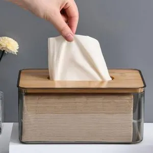 Acrelic  Tissue Box With Wooden Cover - Transparent