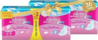 Always 2 in 1 Feather Soft, Thick, Long Sanitary Pads with Wings Bundle Offer, 36 Pads