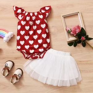 Fashion Baby Girls Summer Clothing Set Cute Hearts Design Bodysuit Tutu Skirt