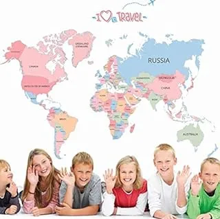 Colored English letters World Map wall stickers children room school classroom wallpaper travel around the world map wallpaper living room bedroom TV background wall sticker