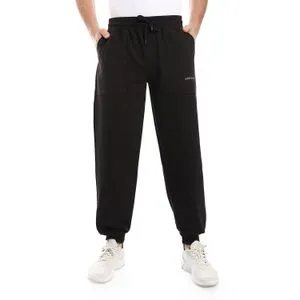 Air Walk Elastic Waist & Hem Solid Pattern Sweatpants - Black