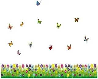 Colorful Flowers Butterfly Fresh Grass Wall Sticker Decal, Living Room Bedroom Home Decoration Adhesive