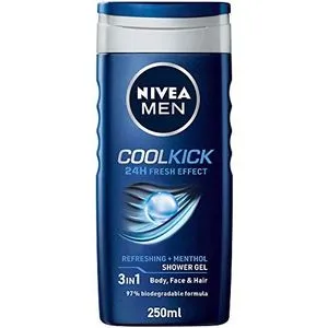 NIVEA MEN Cool Kick Shower Gel, 24h Fresh Effect - Masculine Scent - 250ml