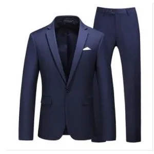 Fashion (Navy Blue)Red Formal Suit 2 Piece Sets For Men Wedding Party Dress Coat And Pants Big Size Terno Masculino Black White Blue Costume Homme MAA