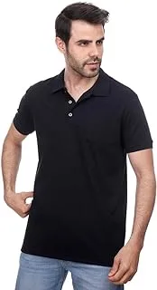 COUP Solid Polo-Shirt with Short Sleeves, BLACK, XL