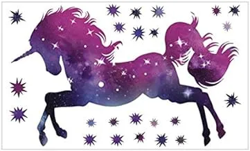 Magic Purple Unicorn Wall Stickers Colorful Animals Horse Stars Wall Decals For Kids Girls Room Diy Poster PVC Wallpaper Home Decor for Living Room & Bedroom Wall Stickers