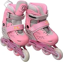 Comfortable Adjustable LED Front Wheel Roller Skates Outdoor Indoor Inline Skates for Beginners Kids Teens Size 31-34 - Pink Grey