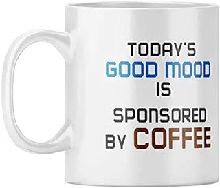 YuBingo Good Mood with Printed Ceramic Coffee Mug (White, 320Ml)