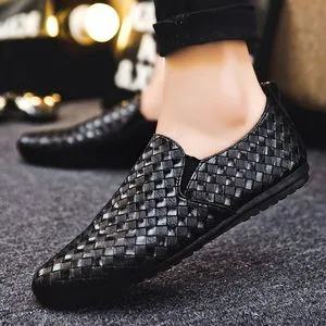 Fashion Slip-On Casual Shoes Men's Lace-Up Canvas Shoes Black