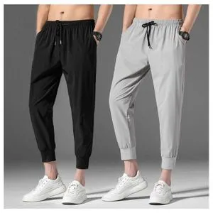 Men's Loose Breathable 9 Points Pants 2 In 1 (Black + Gray)