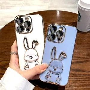 For iPhone 14 Pro Cute Case 3D Bunny Rabbit Stand Bracket Holder Phone Cases for iPhone 7 8 14 Plus 11 12 13 14 Pro Max X Xr Xs