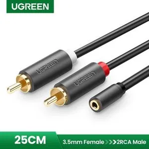 Ugreen 3.5 ملم أنثى إلى 2RCA ذكر كابل ستيريو RCA صوت سلك 20 سم - أسود