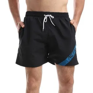 Activ Black Plain Swim Short With Decorated Angled Arc