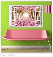 Fake Window Cherry Blossom Path Sofa Background Living Room Wall Sticker, 2724655532164