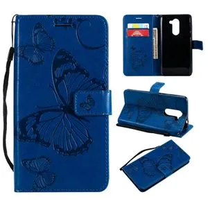 For  Huawei Honor 6X/GR5 2017/Mate 9 Lite Casing,Premium Emboss Butterfly Pattern Flip Wallet Shell PU Leather Magnetic Cover Skin Wrist Strap Case