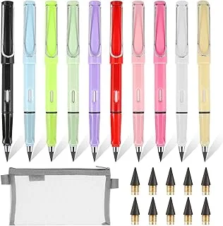 10 Pcs Inkless Pencils Eternal Pencil with Pencil Case, Everlasting Pencil with 10 pcs Replacement Nibs,Infinite Pencil,Reusable Erasable Unlimited Writing for Student Adult Artist Writing Drawing