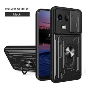 Realme 11 5G Full Protection Case With Visa Card Slot, Metal Ring & Slider Camera Cover