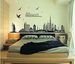 Black City Silhouette Cityscape Skyscraper Wall Decals, Living Room Bedroom Removable Wall Stickers Murals, 2724648900499