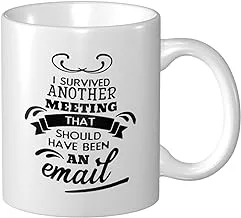 Wisedeal Men's Ideas I Survived Another Meeting Father's Day Christmas Birthday Funny Coffee Mug Gift for Dad Father PaPa Grandpa Brother Uncle Boss Coworkers Friend 11 Oz Tea Cups Ceramic White