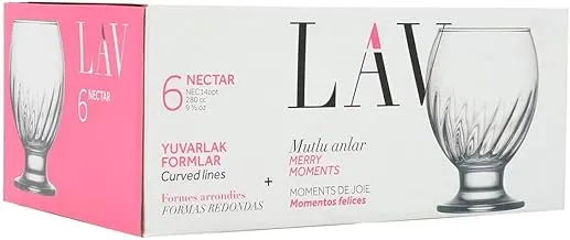 LAV NECTAR Glass /280 cc - 9.50 Oz / 6 Pcs/Elegant design, Trusted Brand, attractive shape of Water, Soft Drink, smoothies, Juices, Cocktails/High Quality Materials