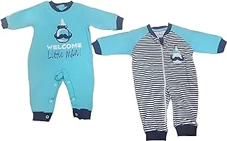 Lumex Cotton Set Of 2 Pieces Long Sleeves Bodysuit Printed Welcome Little Man For Boys-Multicolor-0-3Month