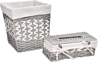 Generic Wicker Large Square Deep Handmade Basket Containing Tissue Box Lined With Fabric Made Of High Quality Material And Add More Elegance For Home Set Of 2 Pieces - Grey White