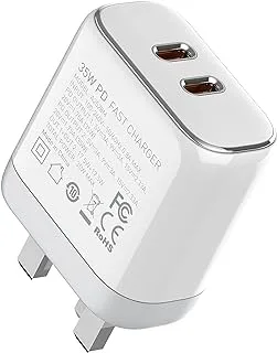 LDNIO A2528M Fast Wall Charger 35W Dual USB-C Port Compatible With Apple Devices MFi, With Type-C To Lightning Cable- White