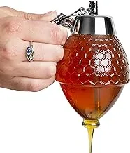 Hunnibi Honey Dispenser Pot, Acrylic No Drip Syrup Dispenser with Coaster