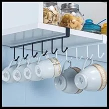 LIMBANI BROTHERS 2 Piece, Metal 6 Hook Under Shelf Cabinet Rack for Coffee Cup, Mug, Wine Glass, Tie Hooks, Keys Hooks, Hanging Belts Scarf Organizer Kitchen Utensils Holder Rack