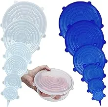 Silicone Stretch Lids Food Covers (12 Pack) – Reusable Miracle Stretchy Eco Lids Covers for Bowls & Cups, Microwave Can & Tin Cover Lids – Round Shaped, White & Blue Color, 6 Sizes, 6+6