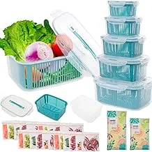 5 Packs Containers for Fridge, easy close, Fruit Storage Containers for Fridge with a Draining Basket for Keep Vegetables Fresh Easy to Clean . color : clear and green .