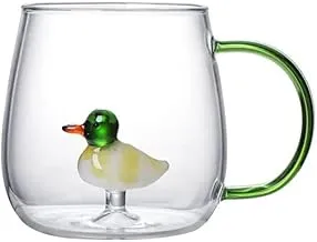 Heat Resistant 3D Tea and Coffee Glass Mug High Borosilicate Glass With Handle -Cute Bird Inside 400ml