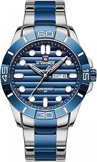 Original NF9198-S-BE Naviforce Wrist Watch For Men For Dream NF9198 With Blue Dial Metal Belt with Silver & Blue Color