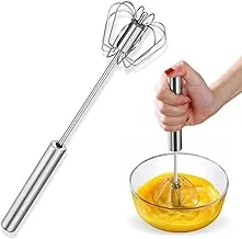 Easy Whisk Mini Metal Stainless Steel Whisk Hand Press Semi-automatic Whisk Rotate Household Egg Beater Whisk Blender Mixer for Egg Milk Dough (10‘’)