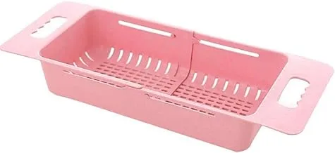 SHIZPHH Houseware Over Sink Counter Top Dish Drainer Drying Rack,Retractable Sink Drain Basket Plastic Filter Rack (Pink) (Color : Pink)