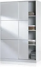 Wardrobe with 2 Sliding Doors and Shelves for Bedroom or Guest Room, White Gloss Finish, Size: 120cm (W) x 200cm (H) x 50cm (D)