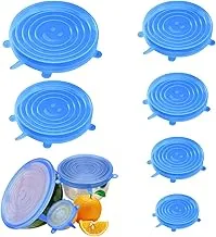 Set of 6 Stretchy Silicone Lids Universal Silicone Stretch Lids Reusable Fresh Lid Set of 6 Various Sizes Fresh Lids for Bowls, Honey Jars, Deli Jars, Cans