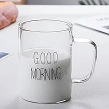 Special Offer (20 mg) Premium Thermal Glass Mug (Good Morning) With Handle For Juice, Tea, Coffee 450ml