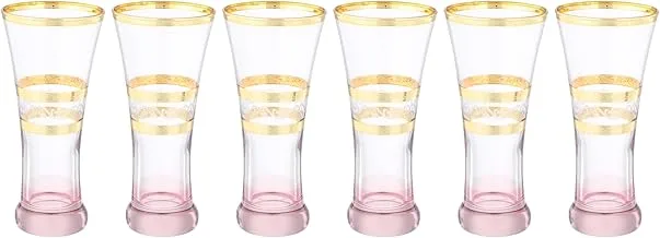 Segaey FAYROUZ Pink Glass 142801/6 pcs / 300 cc - 9 Oz/Golden Rim/Elegant design, Trusted Brand, Attractive shape of Sparkling Drink, Smoothies, Juices, Cocktails/High Quality Materials