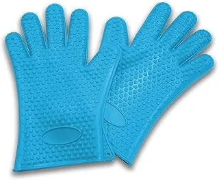 Vinsani Pair of Blue Gloves Heat Resistant Silicone Gloves Kitchen BBQ Oven Cooking Mitts