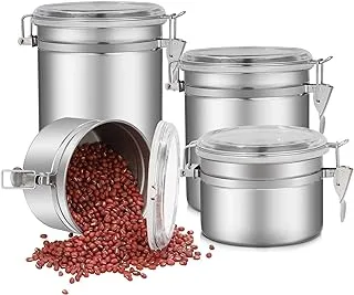 4-Piece Stainless Steel Airtight Canister Set,Food Storage Canisters with Clear Lid and Sturdy Locking Clamp for Coffee,Tea, Sugar,Cookie(Includes 26oz, 36oz, 47oz, 62oz)